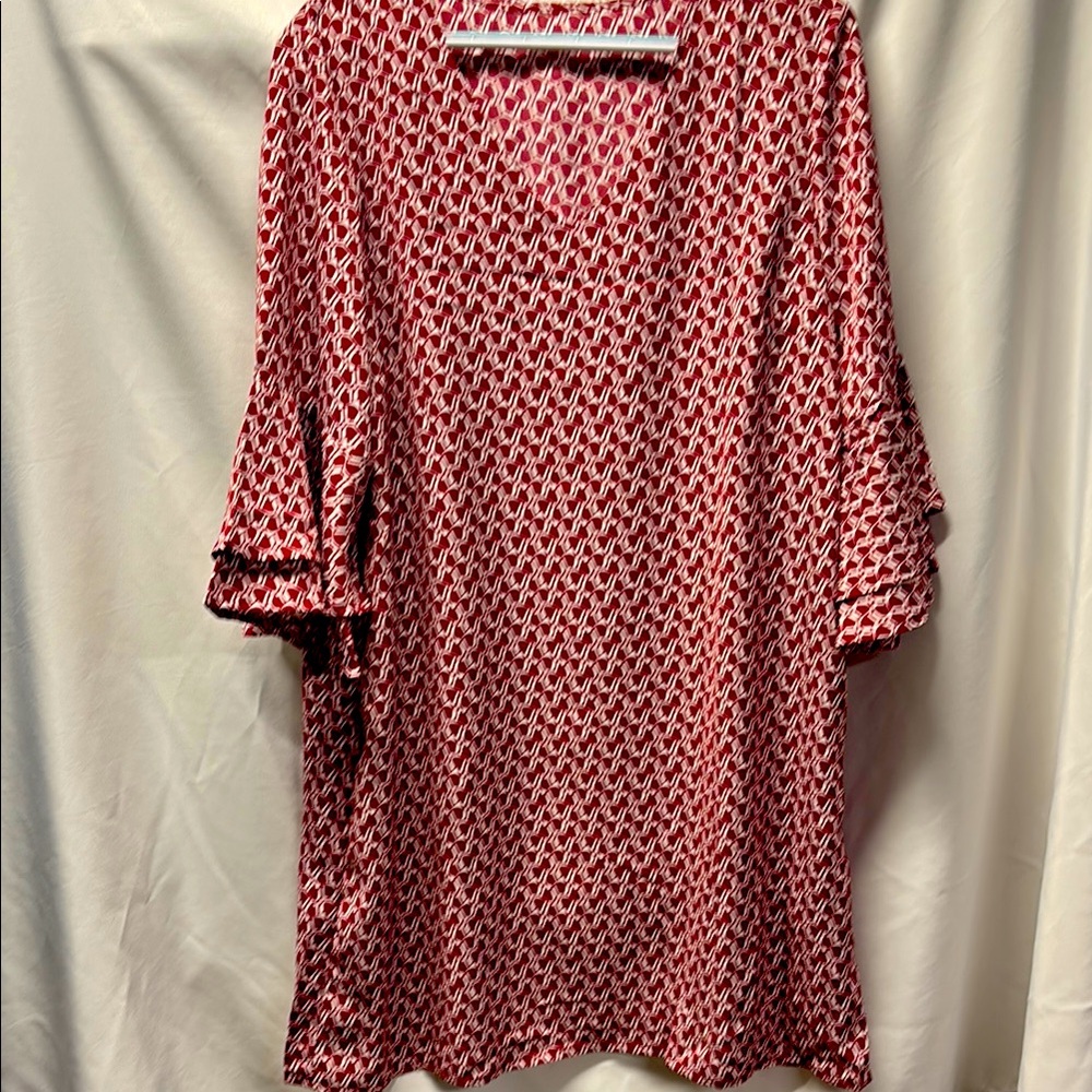 SHEIN Red and White Patterned Dress